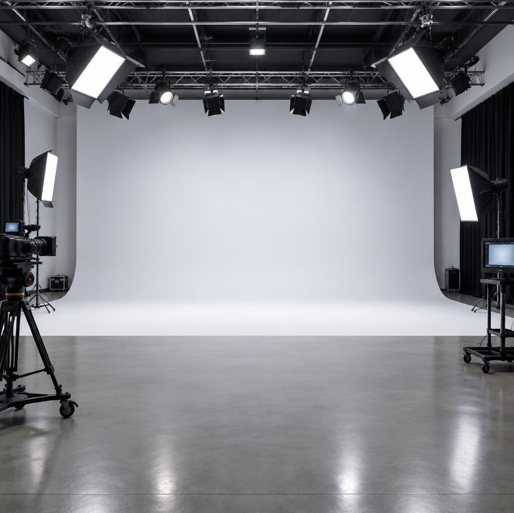Studio set with lighting and backdrop