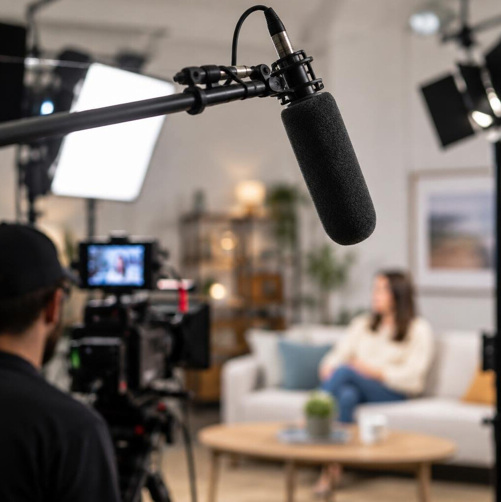 Microphone and boom pole on set