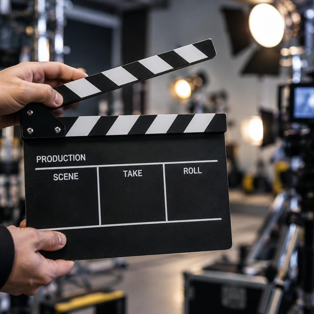 Clapperboard on a film set