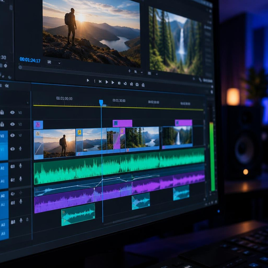 Editing timeline on a computer screen